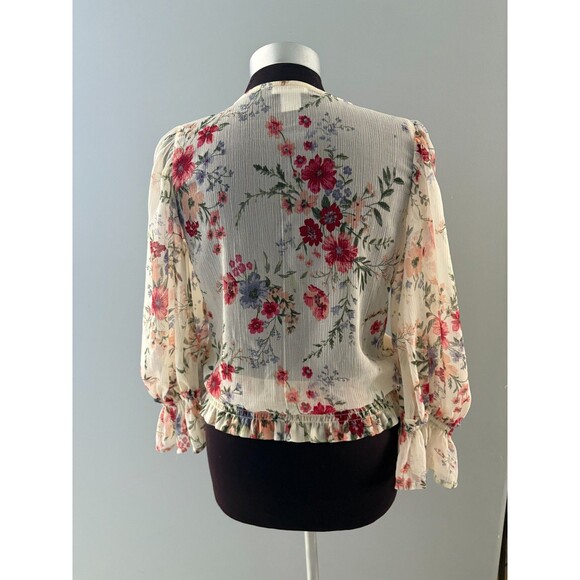 Venus Floral Blouse Size 2 Oversize Lace Flounce Sleeve Milkmaid Prairie (M) - Picture 7 of 16